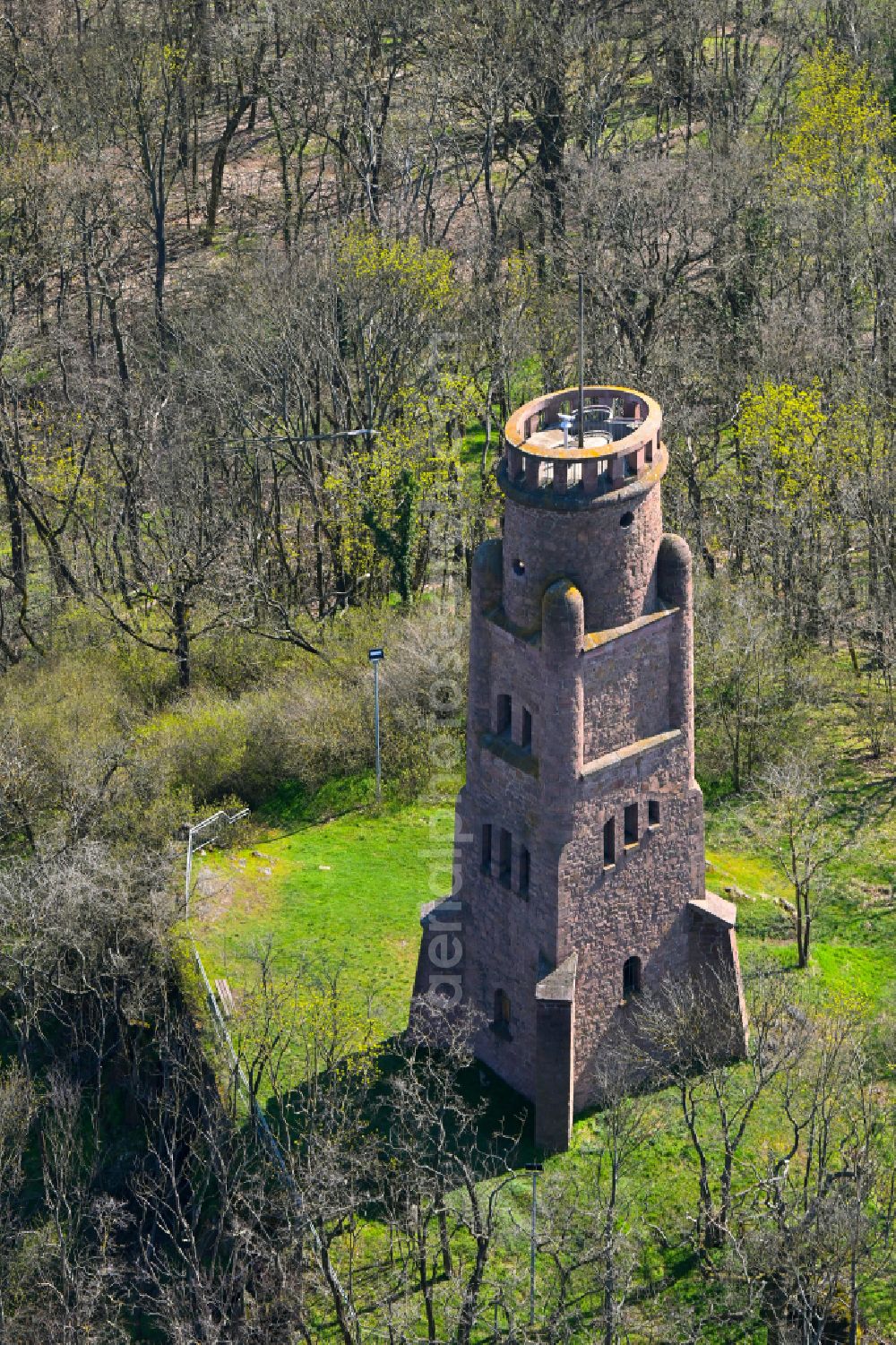 Wettin from the bird's eye view: Tower building of the Bismarck tower - observation tower on street Koennernsche Strasse in Wettin in the state Saxony-Anhalt, Germany