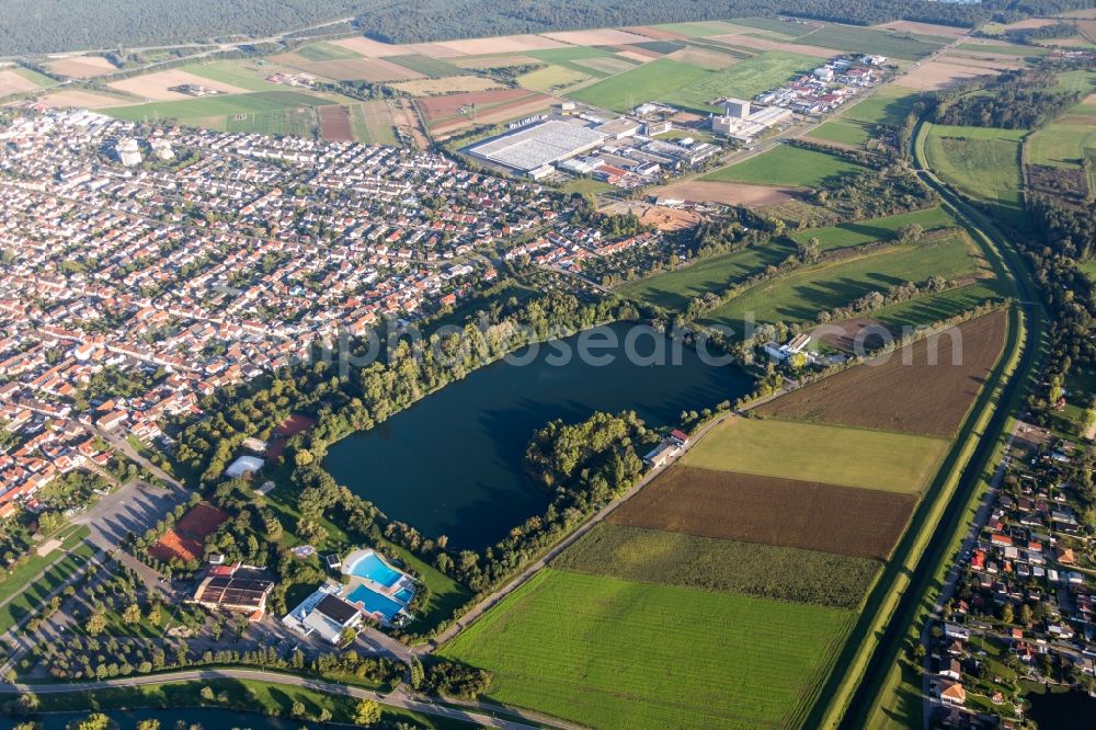 Aerial image Ketsch - Beach areas on the Anglersee in Ketsch in the state Baden-Wuerttemberg, Germany