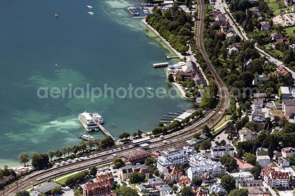 Starnberg from above - Lakeside on Lake Starnberg with a jetty in Starnberg in the state of Bavaria