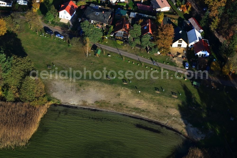 Oberuckersee from above - View of the bank of the bay Grosse Lanke in Oberuckersee in the state Brandenburg