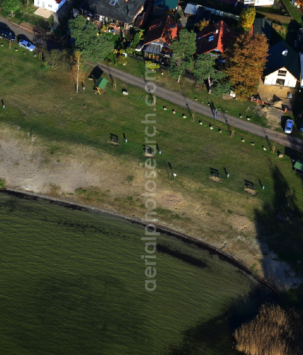 Oberuckersee from the bird's eye view: View of the bank of the bay Grosse Lanke in Oberuckersee in the state Brandenburg