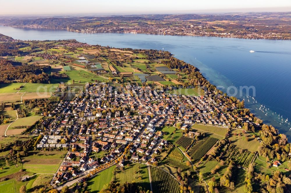 Aerial image Konstanz - Pleasure boat marina on the shore area of Lake of Constance in the district Litzelstetten in Konstanz in the state Baden-Wurttemberg, Germany