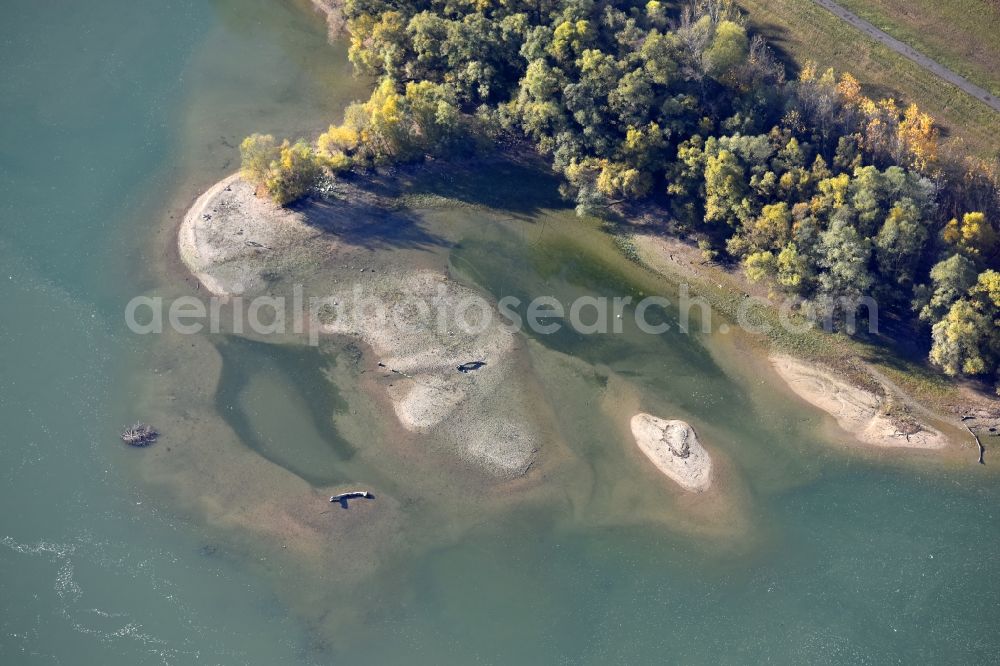 Göd from above - Shore areas exposed by low-water level riverbed in Goed in Komitat Pest, Hungary