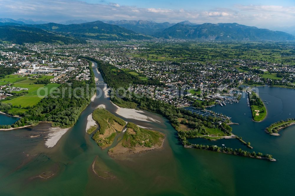 Hard from above - Riparian areas along the river mouth of Bregenzerach in den Bodensee in Hard at Bodensee in Vorarlberg, Austria