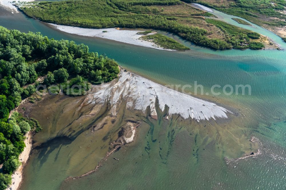 Hard from the bird's eye view: Riparian areas along the river mouth of Bregenzerach in den Bodensee in Hard at Bodensee in Vorarlberg, Austria