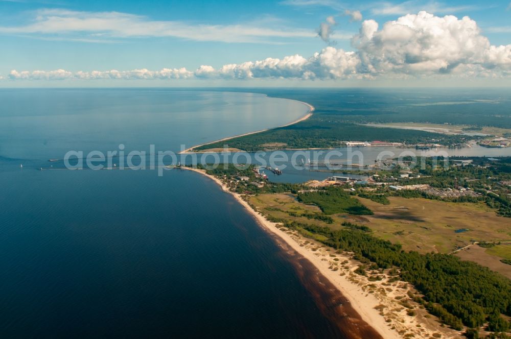 Riga from the bird's eye view: Riparian areas along the river mouth of Duena in Riga in Latvia