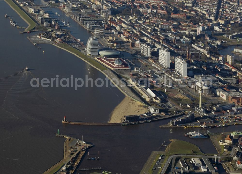 Aerial image Bremerhaven - Shore areas along the river estuary Geeste and their inflow into the Weser in Bremerhaven State Bremen
