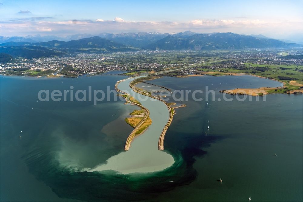 Hard from the bird's eye view: Riparian areas along the river mouth of the Rhine in Lake Constance in Hard in Vorarlberg, Austria