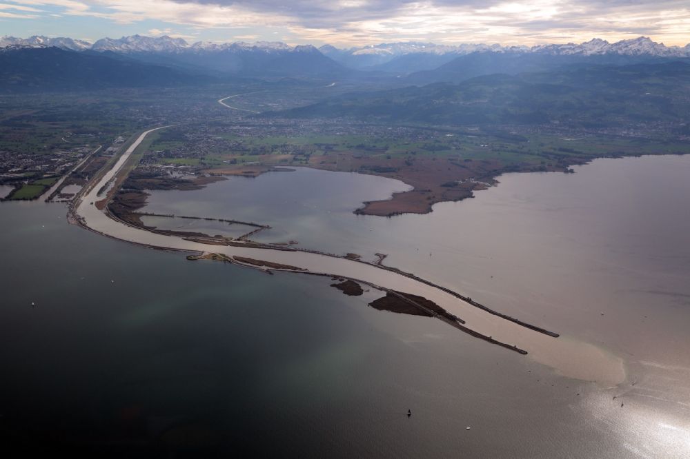 Aerial photograph Fußach - Riparian areas along the river mouth of the Rhine into Lake Constance at Fussach in Vorarlberg, Austria