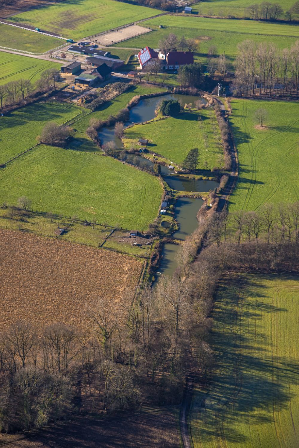 Bork from above - Riparian zones on the course of the river Lippe Altarm in Bork in the state North Rhine-Westphalia, Germany