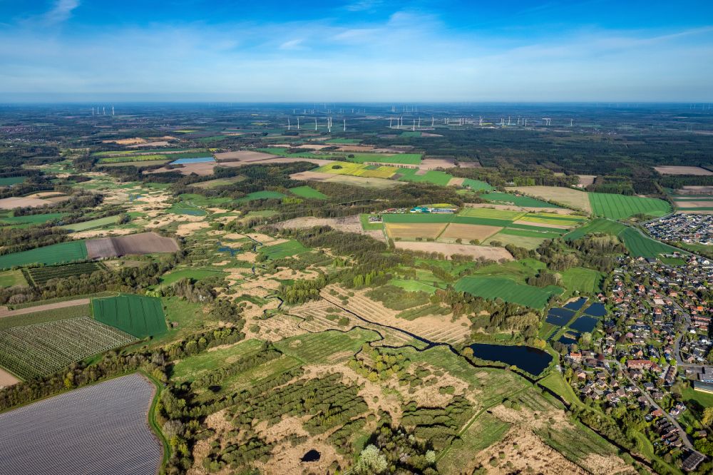 Bliedersdorf from the bird's eye view: Riparian zones on the course of the river Aue in Bliedersdorf in the state Lower Saxony, Germany