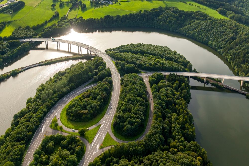 Olpe from above - Riparian zones on the course of the river Bigge with various bridges in Olpe in the state North Rhine-Westphalia