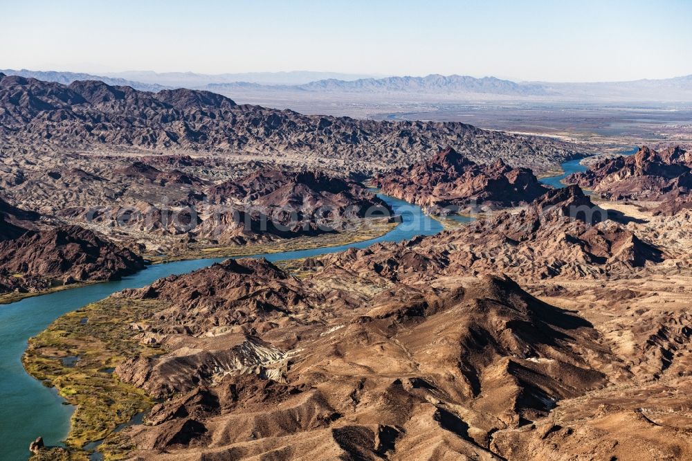 Aerial image Havasu Lake - Riparian zones on the course of the river of Colorado River in in California, United States of America