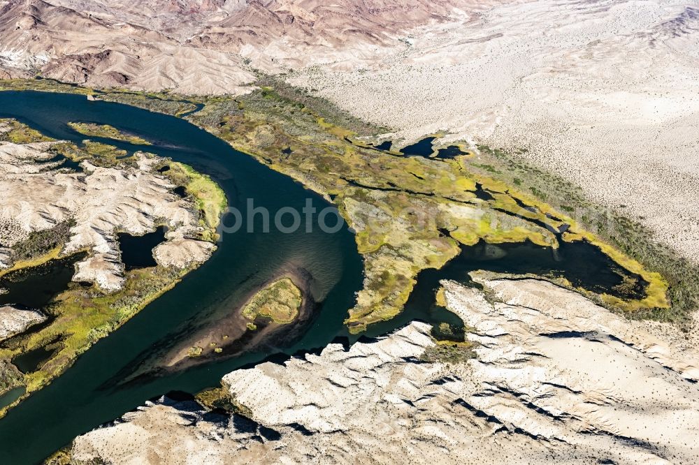 Aerial image Havasu Lake - Riparian zones on the course of the river of Colorado River in in California, United States of America