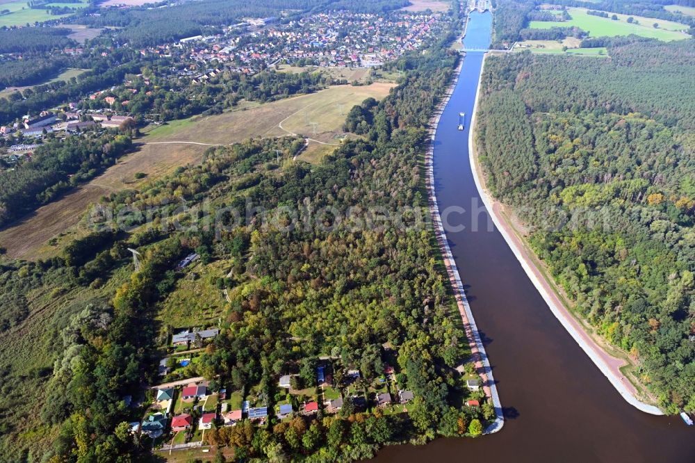 Aerial image Kirchmöser - Riparian zones on the course of the river of Elbe-Havel-Kanal in Kirchmoeser in the state Brandenburg, Germany