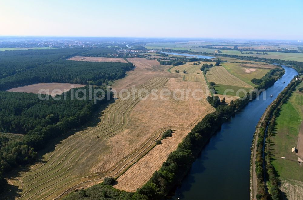 Parchau from above - Riparian zones on the course of the river of Elbe-Havel-Kanal in Parchau in the state Saxony-Anhalt, Germany