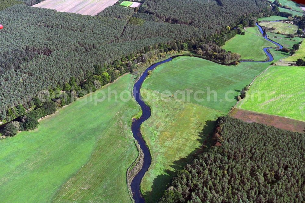Aerial image Garwitz - Riparian zones on the course of the river of Elde in Garwitz in the state Mecklenburg - Western Pomerania, Germany