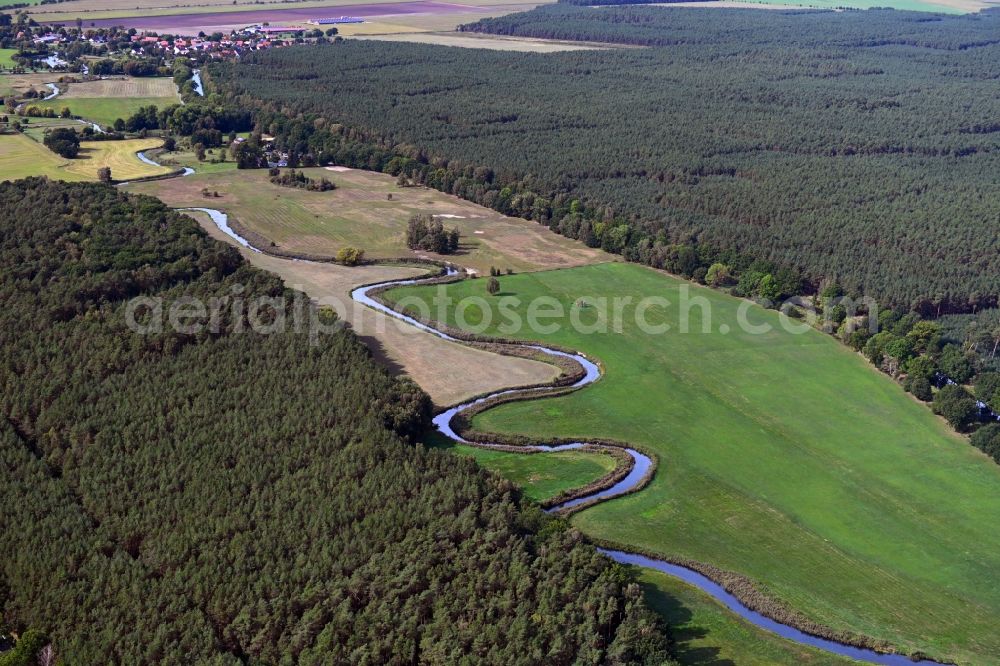 Aerial photograph Garwitz - Riparian zones on the course of the river of Elde in Garwitz in the state Mecklenburg - Western Pomerania, Germany