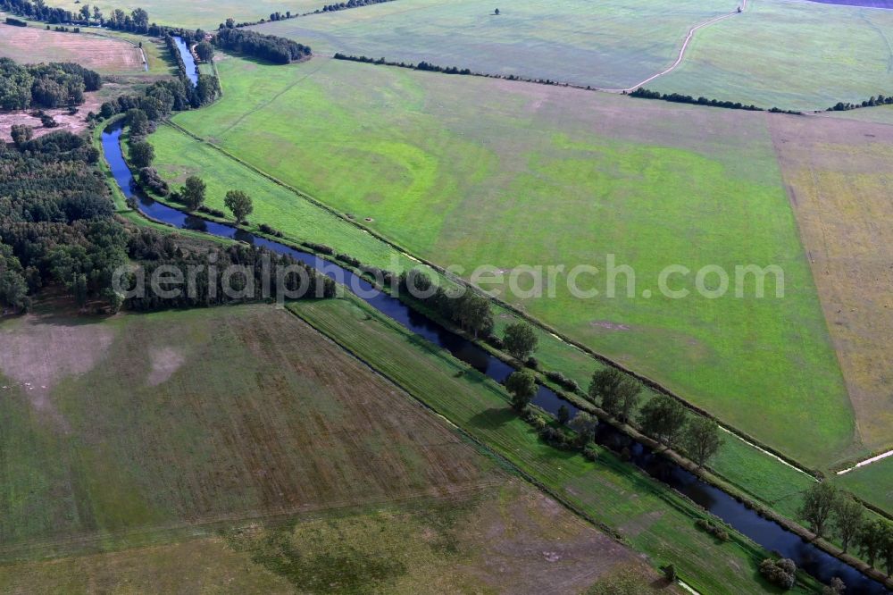 Garwitz from the bird's eye view: Riparian zones on the course of the river of Elde in Garwitz in the state Mecklenburg - Western Pomerania, Germany