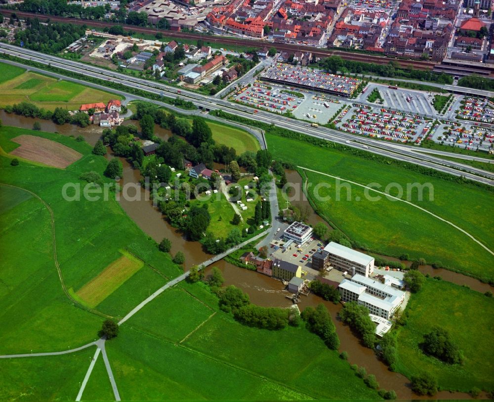 Aerial image Erlangen - Riparian zones on the course of the river of Regnitz in the district Bruck in Erlangen in the state Bavaria, Germany