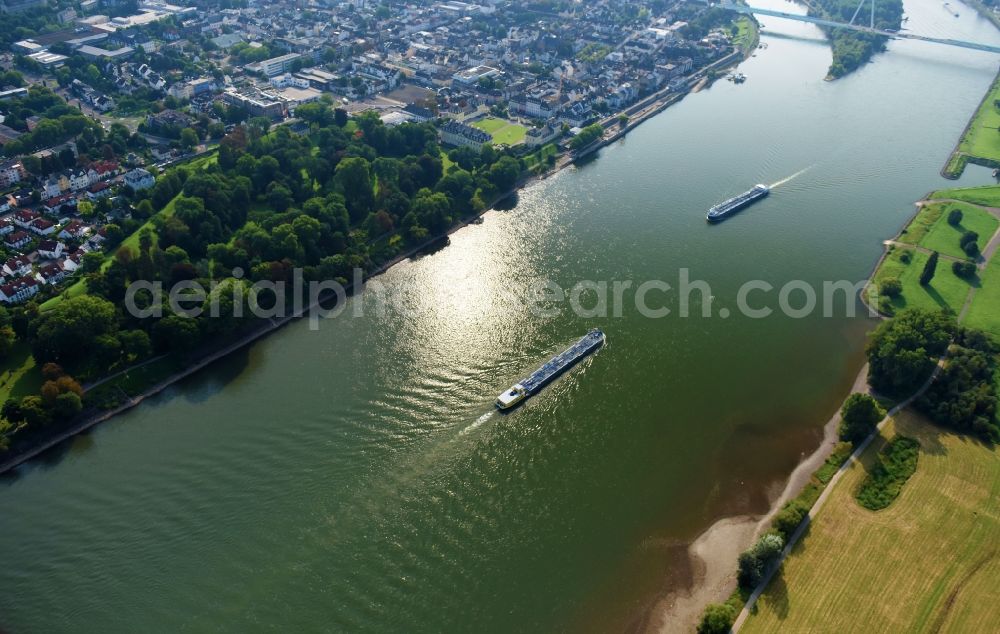 Aerial photograph Weißenthurm - Riparian zones on the course of the river of the Rhine river in Weissenthurm in the state Rhineland-Palatinate, Germany