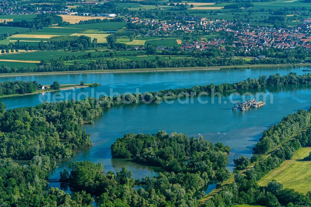 Aerial image Rhinau - Riparian zones on the course of the river Taubergiessen Herrentopf on Oberrhein in Rheinau in the state Baden-Wurttemberg, Germany
