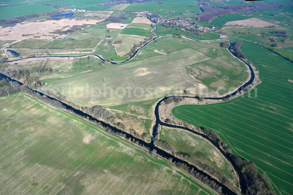 Paarsch from above - Riparian zones on the course of the river of Wehrarm of Alte Elde in Paarsch in the state Mecklenburg - Western Pomerania, Germany