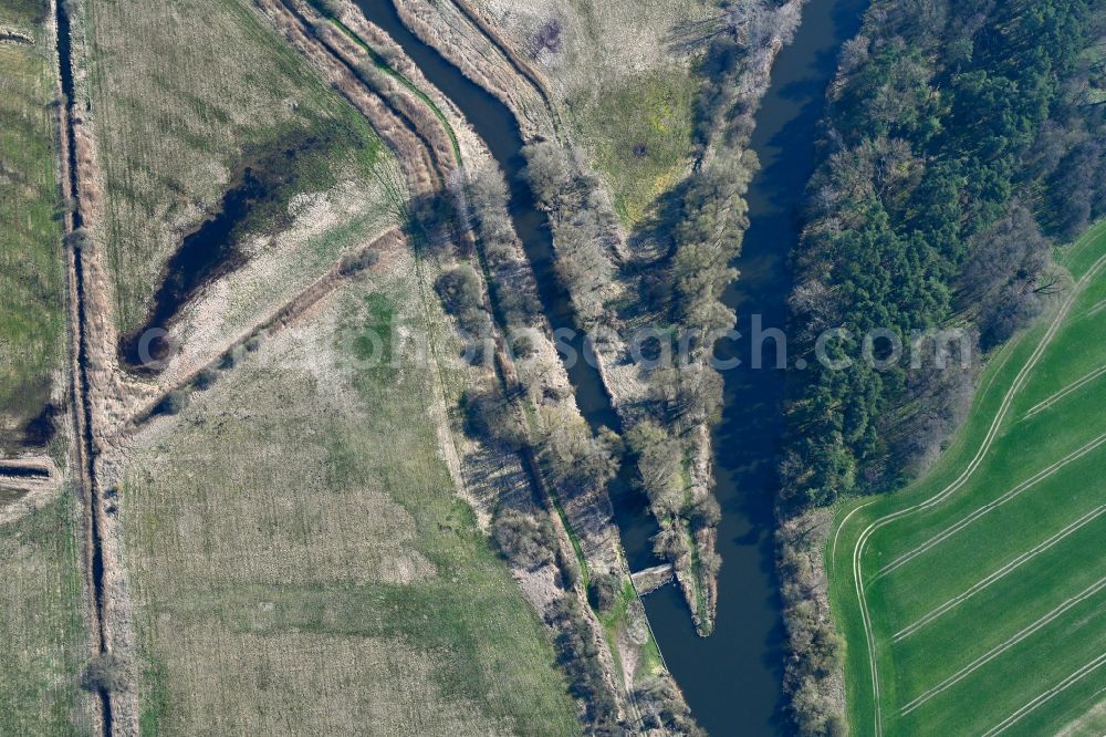 Paarsch from the bird's eye view: Riparian zones on the course of the river of Wehrarm of Alte Elde in Paarsch in the state Mecklenburg - Western Pomerania, Germany