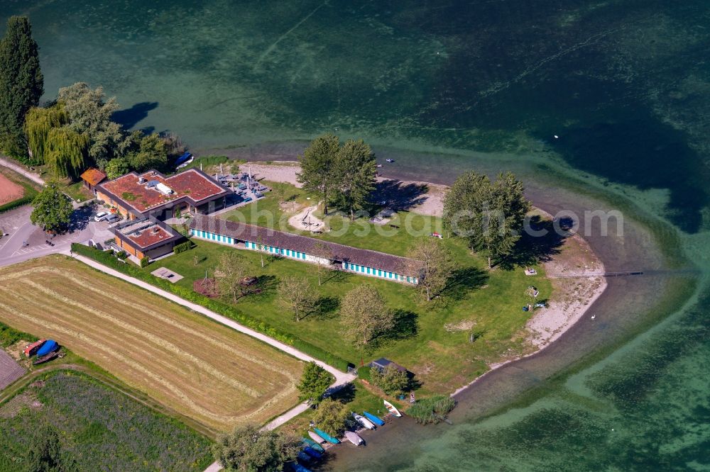 Aerial photograph Reichenau - Beach areas on the of Lake of Constance in Reichenau in the state Baden-Wuerttemberg, Germany
