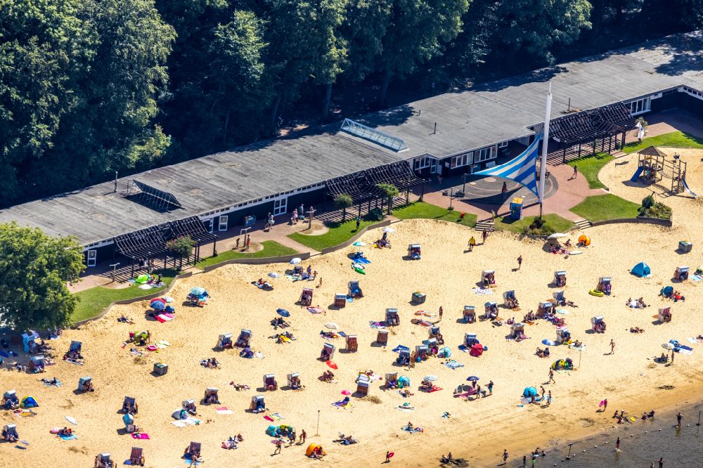 Aerial photograph Haltern am See - Beach areas on the on Halterner Stausee in Haltern am See at Ruhrgebiet in the state North Rhine-Westphalia, Germany