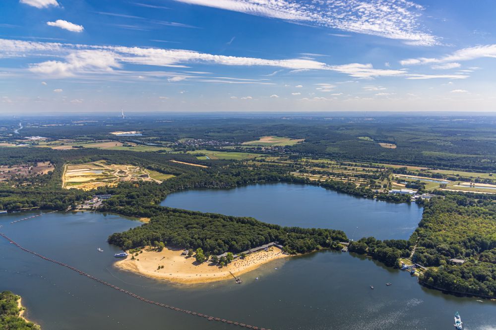 Haltern am See from above - Beach areas on the on Halterner Stausee in Haltern am See at Ruhrgebiet in the state North Rhine-Westphalia, Germany
