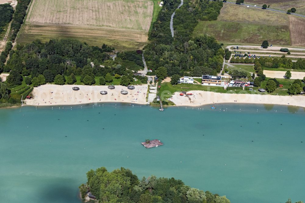 Rodgau from the bird's eye view: Beach areas on the Strandbad Rodgau in Rodgau in the state Hesse, Germany