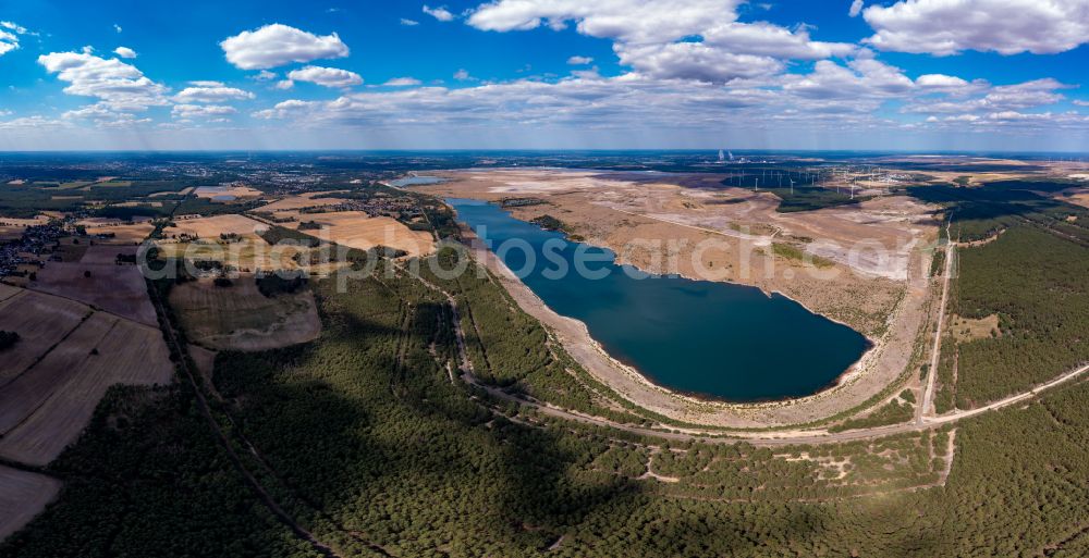 Aerial image Cottbus - Shore areas of flooded former lignite opencast mine and renaturation lake Baltic Sea in Cottbus in the state Brandenburg, Germany