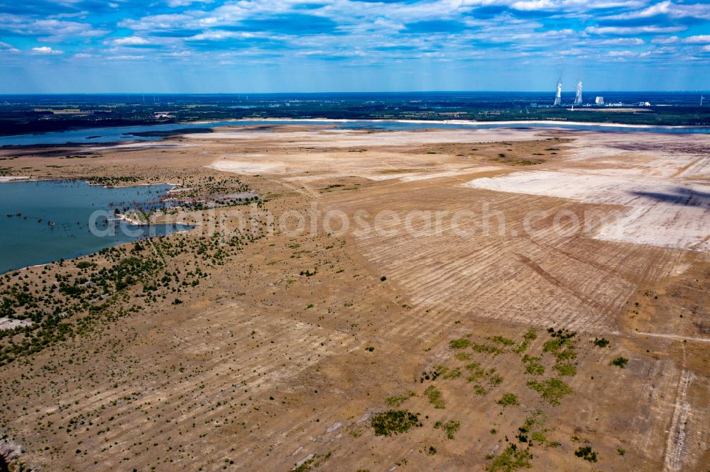 Cottbus from the bird's eye view: Shore areas of flooded former lignite opencast mine and renaturation lake Baltic Sea in Cottbus in the state Brandenburg, Germany