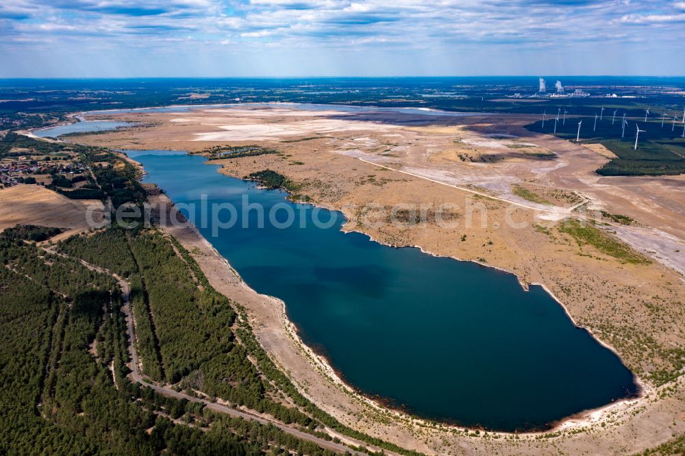 Aerial photograph Cottbus - Shore areas of flooded former lignite opencast mine and renaturation lake Baltic Sea in Cottbus in the state Brandenburg, Germany