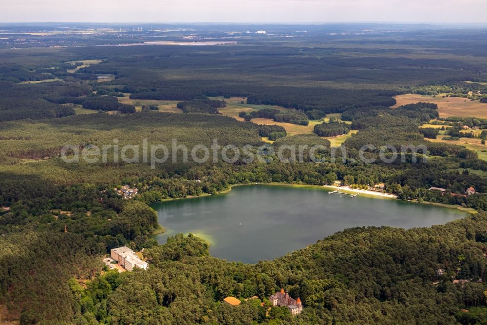 Biesenthal from the bird's eye view: Beach areas on the Grosser Wukensee in Biesenthal in the state Brandenburg, Germany
