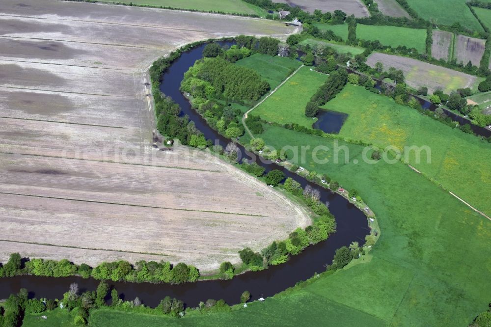 Aerial image Saint-Denis-de-Pile - Curved loop of the riparian zones on the course of the river Isle in Saint-Denis-de-Pile in Aquitaine Limousin Poitou-Charentes, France