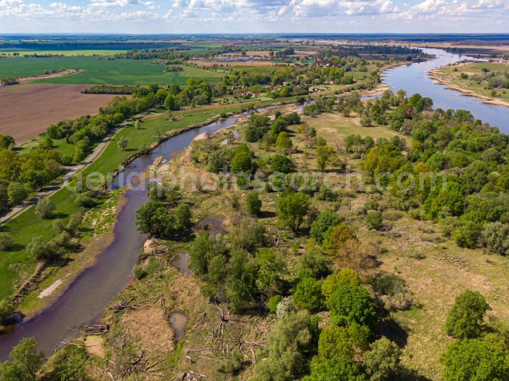 Küstriner Vorland from above - Curved loop of the riparian zones on the course of the river Oder in Kuestriner Vorland in Lubuskie Lebus, Poland