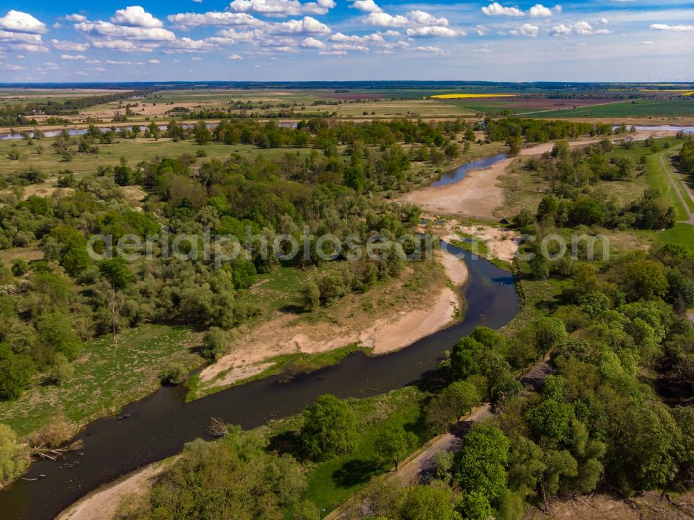 Küstriner Vorland from above - Curved loop of the riparian zones on the course of the river Oder in Kuestriner Vorland in Lubuskie Lebus, Poland