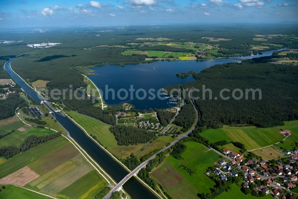 Roth from above - Riparian areas on the lake area of Rothsee in Roth in the state Bavaria, Germany