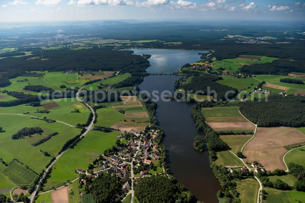 Aerial image Roth - Riparian areas on the lake area of Rothsee in Roth in the state Bavaria, Germany