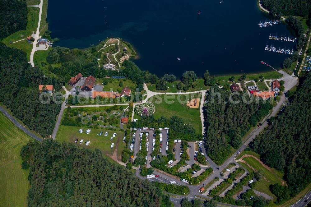 Roth from above - Riparian areas on the lake area of Rothsee in Roth in the state Bavaria, Germany