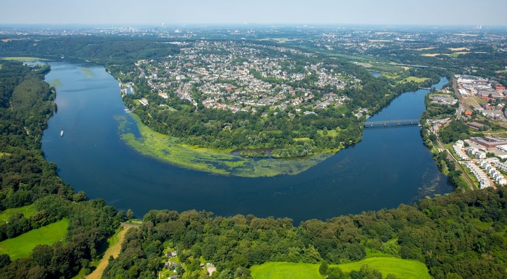 Aerial image Heisingen - Curved loop of the riparian zones on the course of the river Ruhr in Heisingen in the state North Rhine-Westphalia