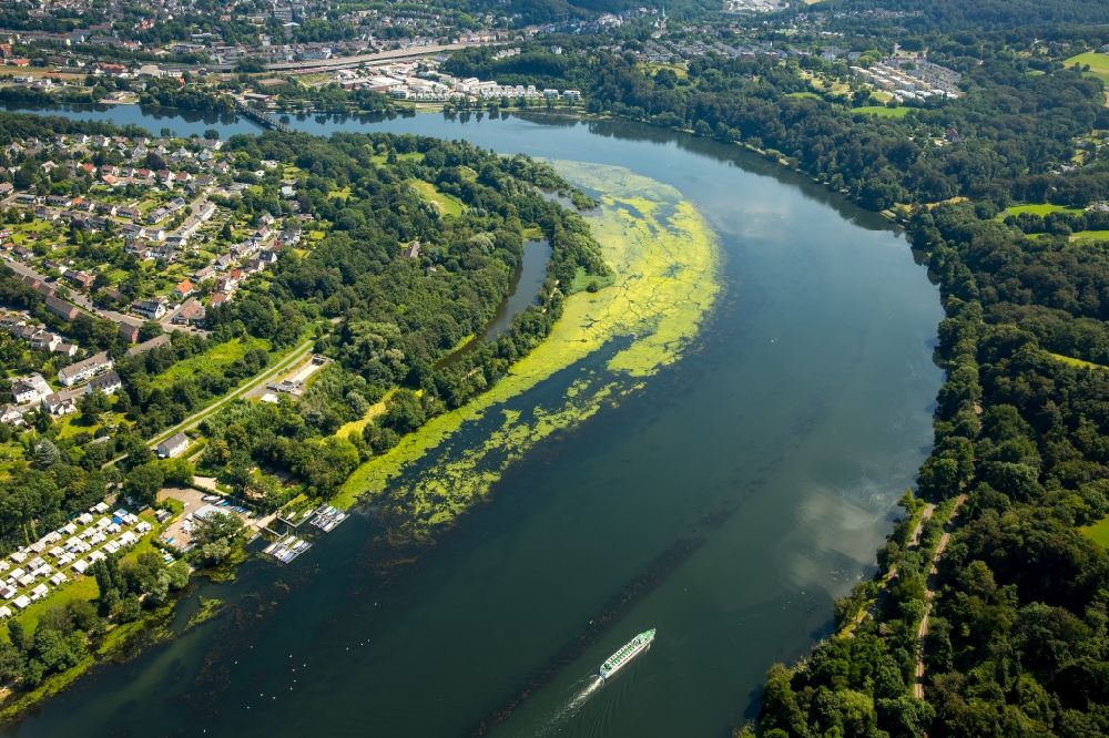 Heisingen from above - Curved loop of the riparian zones on the course of the river Ruhr in Heisingen in the state North Rhine-Westphalia