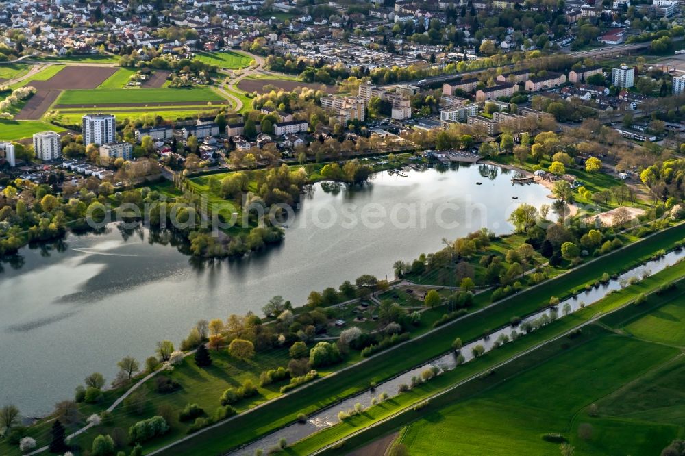 Aerial image Offenburg - Sandy beach areas on the Gifizsee Strandbad in Offenburg in the state Baden-Wuerttemberg, Germany