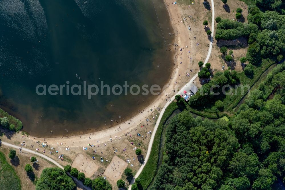Bremen from above - Sandy beach areas on the Sportparksee Grambke in the district Burg-Grambke in Bremen, Germany