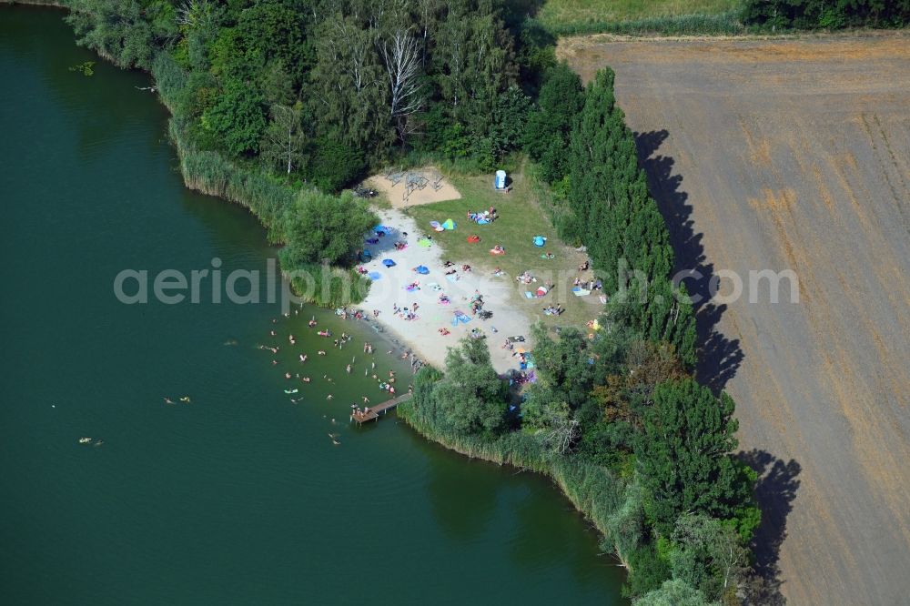 Aerial image Mittenwalde - Sandy beach areas on the on Tonsee in Mittenwalde in the state Brandenburg, Germany