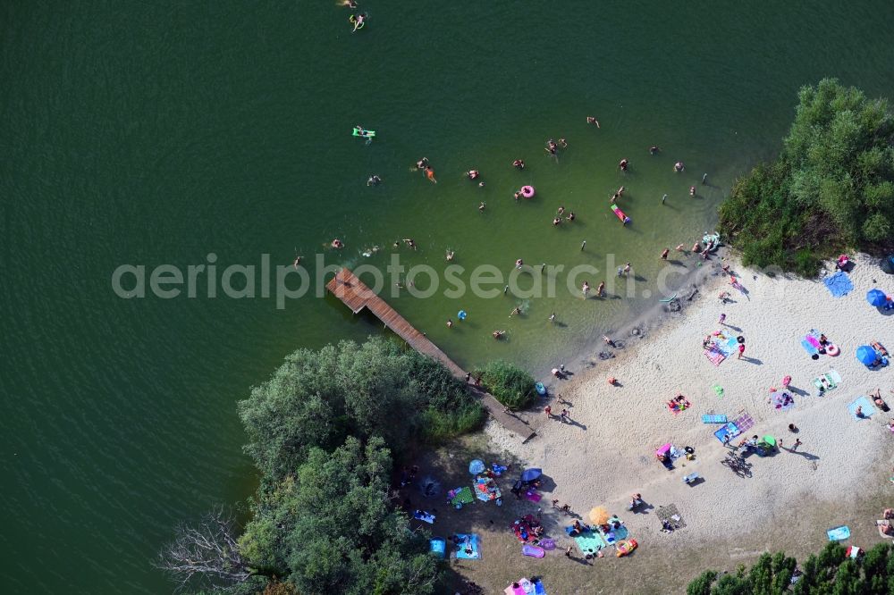 Mittenwalde from above - Sandy beach areas on the on Tonsee in Mittenwalde in the state Brandenburg, Germany