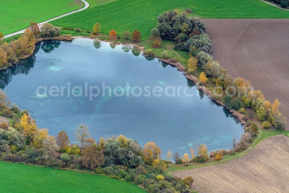 Aerial image Neuried - Riparian areas on the lake area of Baggersee Wachholderrain in Neuried in the state Baden-Wurttemberg, Germany