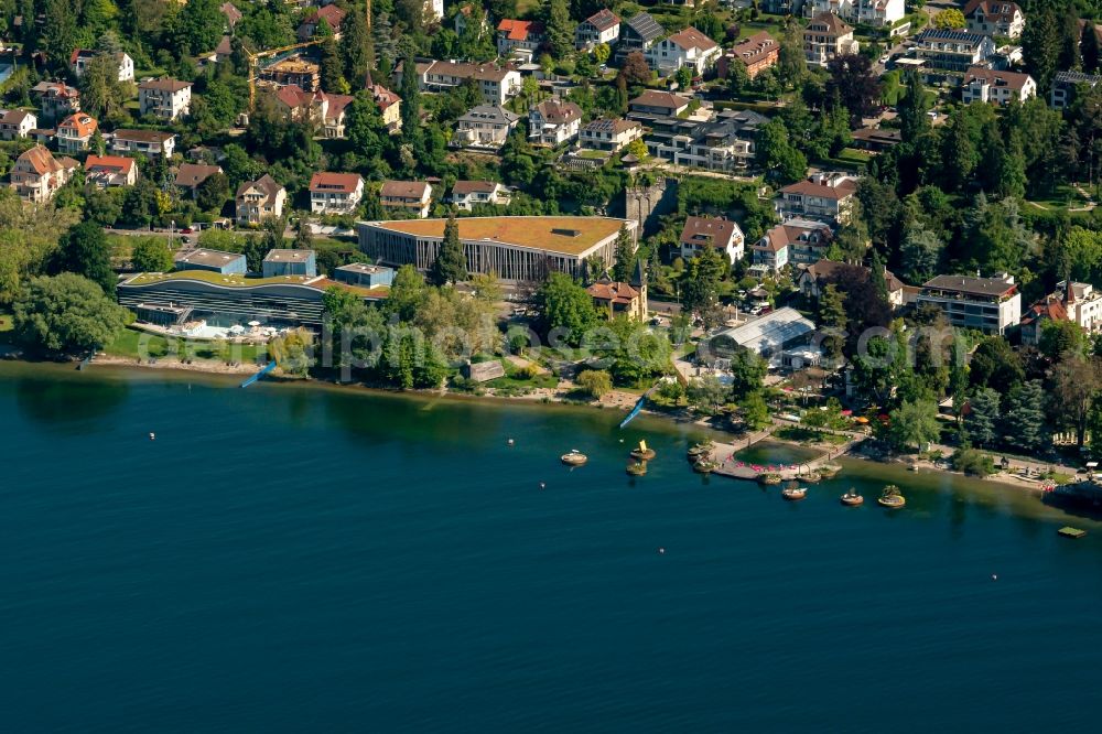 Überlingen from above - Riparian areas on the lake area of Lake Constance in Ueberlingen in the state Baden-Wuerttemberg, Germany